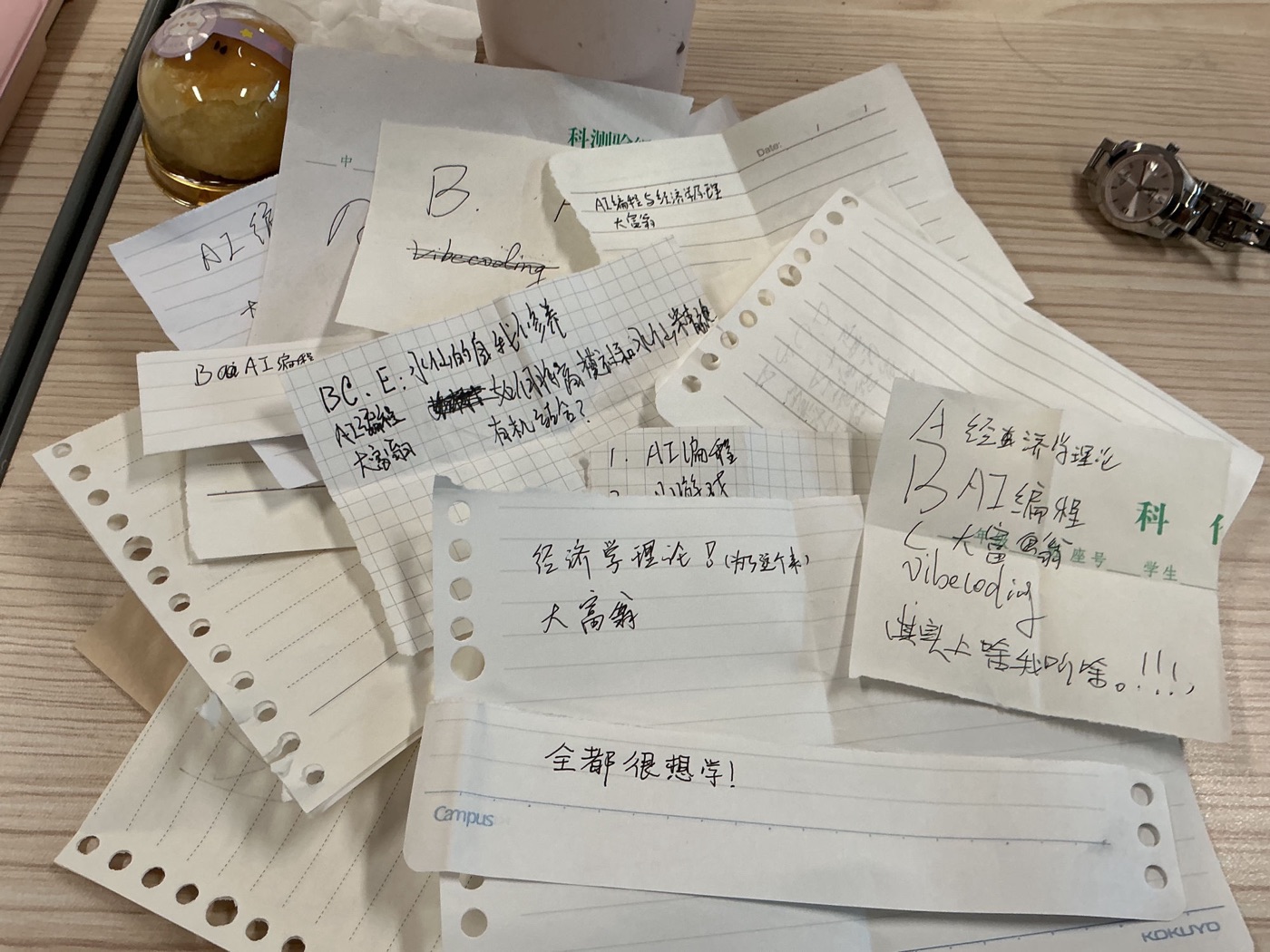 Student wish-list notes: AI coding, economics, monopoly — and one wrote I want to learn all of it